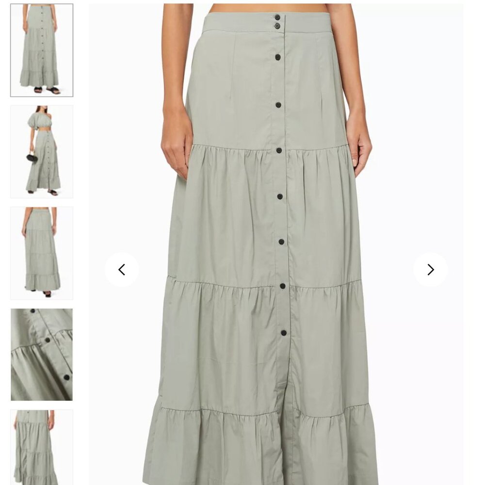 S/W/F Tiered Button-down Maxi Skirt Sage Green